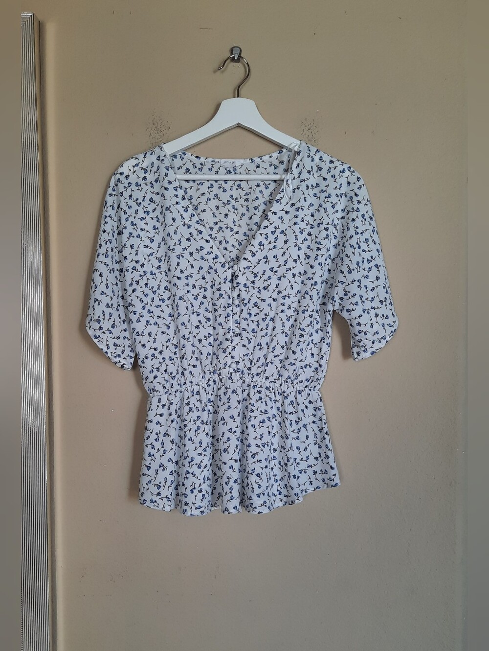 Sienna Sky White Blouse with Navy Floral Print